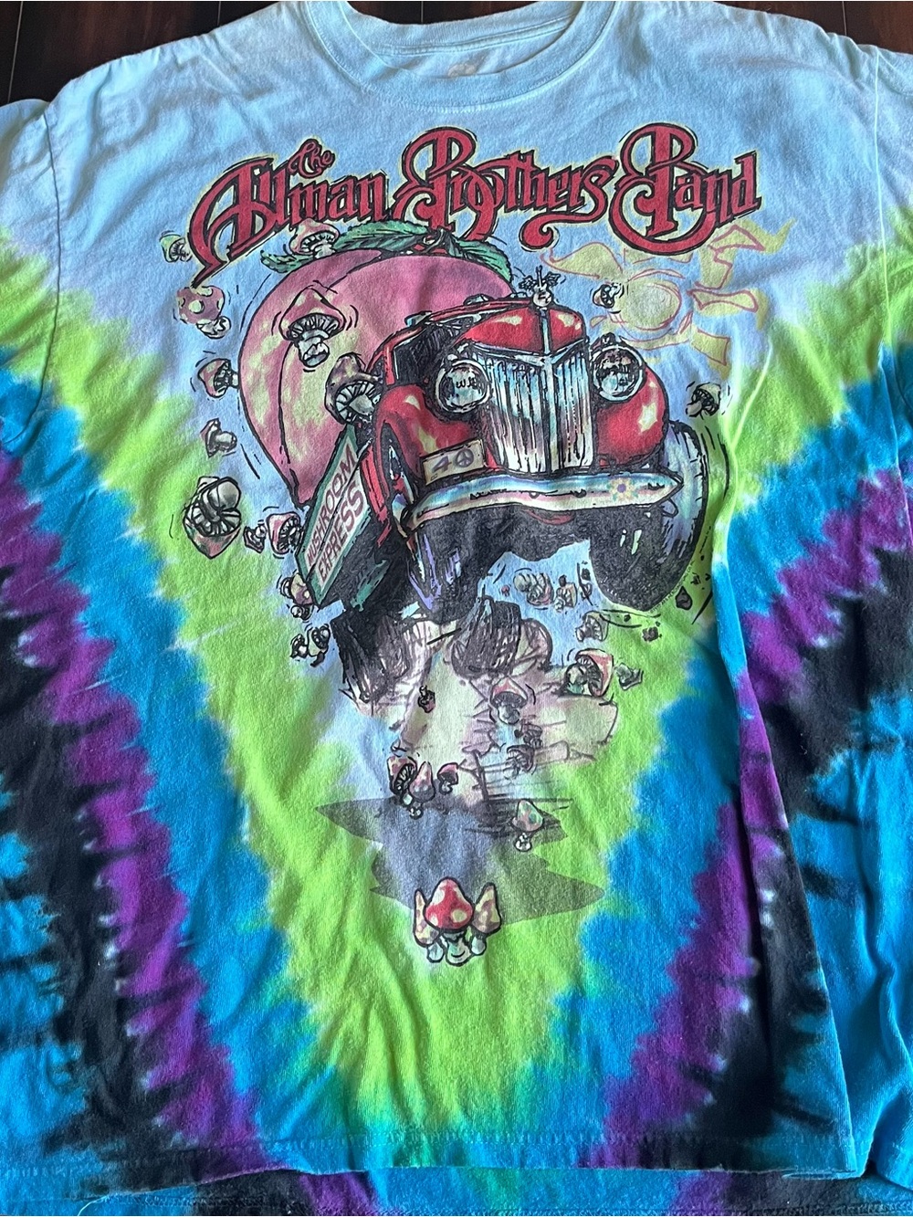 Liquid Blue Tie-Dye Tee with The Allman Brothers Band Red Vintage Car